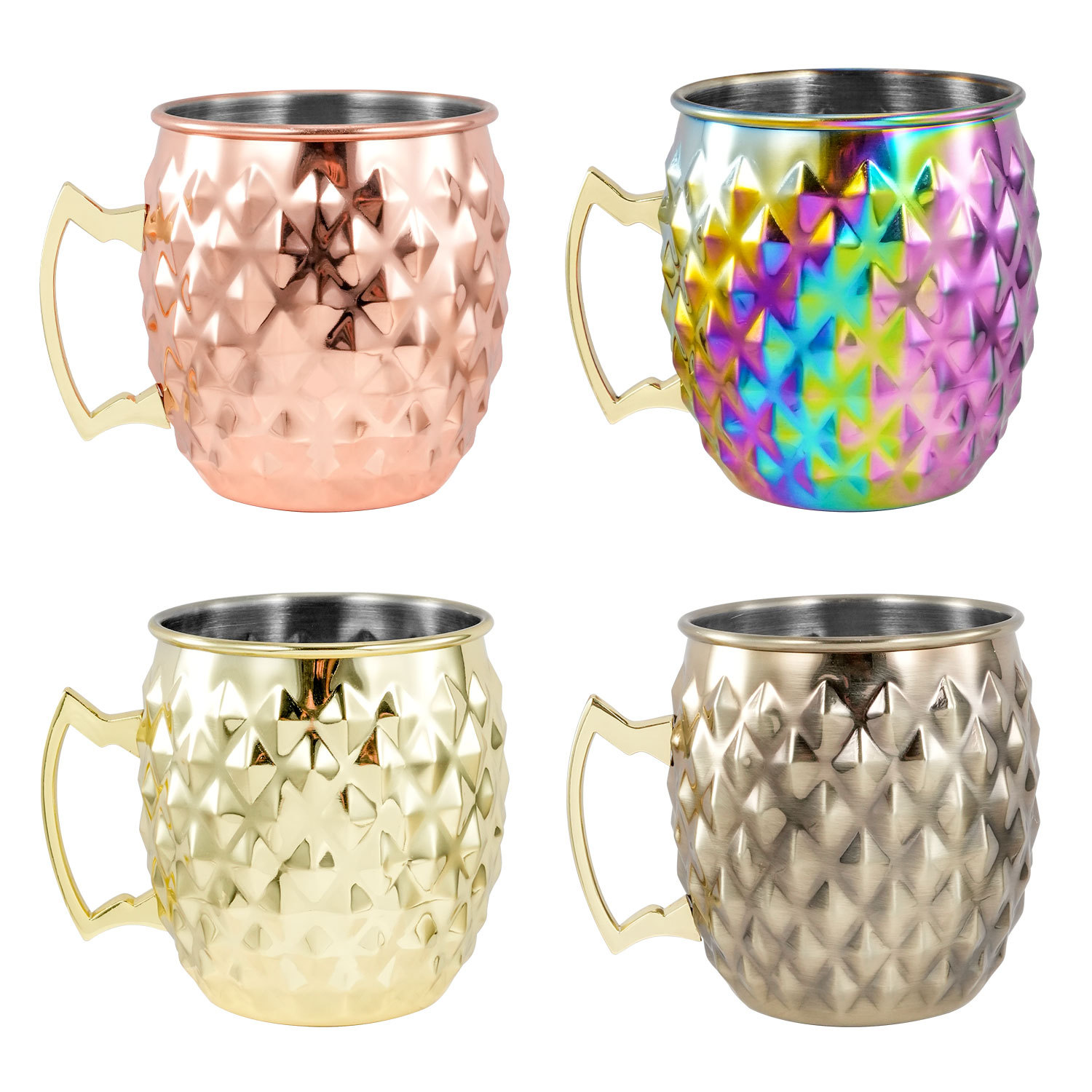 Vaso de acero inoxidable de fábrica, vaso con forma de diamante, vaso de cóctel de acero inoxidable, vaso de vino metálico, vaso de bar, vaso con forma de tambor