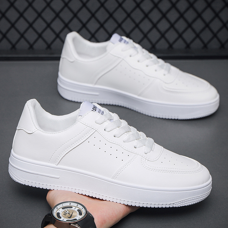 New Spring Men's Breathable White Shoes for Men, Students, Korean Style, Trendy and Versatile, Thick Sole Sports and Casual Sneakers for Men