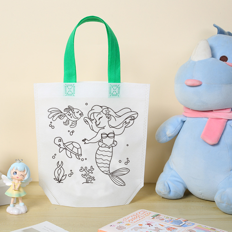 Niños hechos a mano DIY pintando bolsas de graffiti personalizadas regalo de jardín de infantes dibujos animados no tejidos pintura relleno bolsas de mano