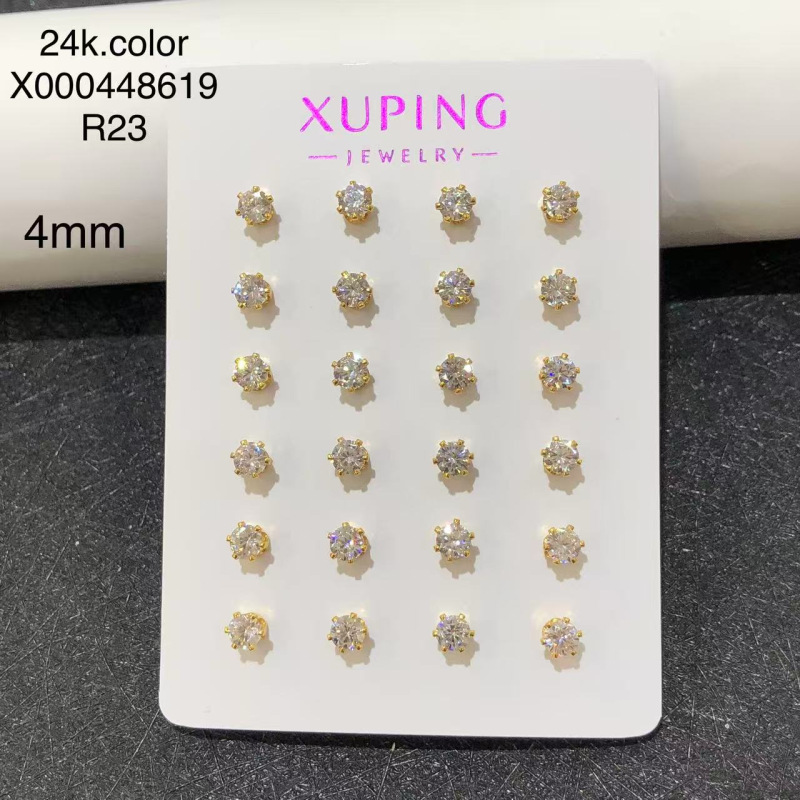 Xuping joyería aleación de cobre galvanizado mini orejetos de zircón ligero nicho de lujo simple viaje pequeño pendientes de orejas mujeres al por mayor