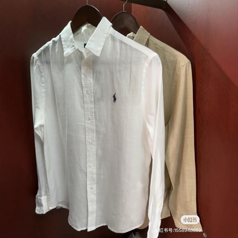 High-Quality/Scannable Qr Code Rl Ralph Lauren Embroidered Vintage Shirt Linen Long-Sleeve Shirt Sun Protection Top