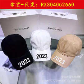 Kanye West侃爷同款2023数字印花黑白色软顶魔术贴棒球帽鸭舌帽子