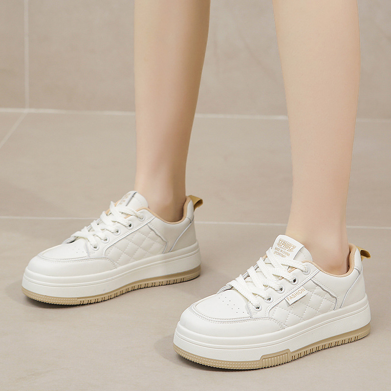 Genuine Leather Platform Trainers For Women Comfortable White Shoes_voghion.com