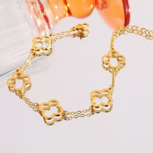 Cross-Border Hot Selling Fashion Simple Cut Out Clover Jewelry 18K Gold Accessible Luxury Niche Design Necklace Bracelet