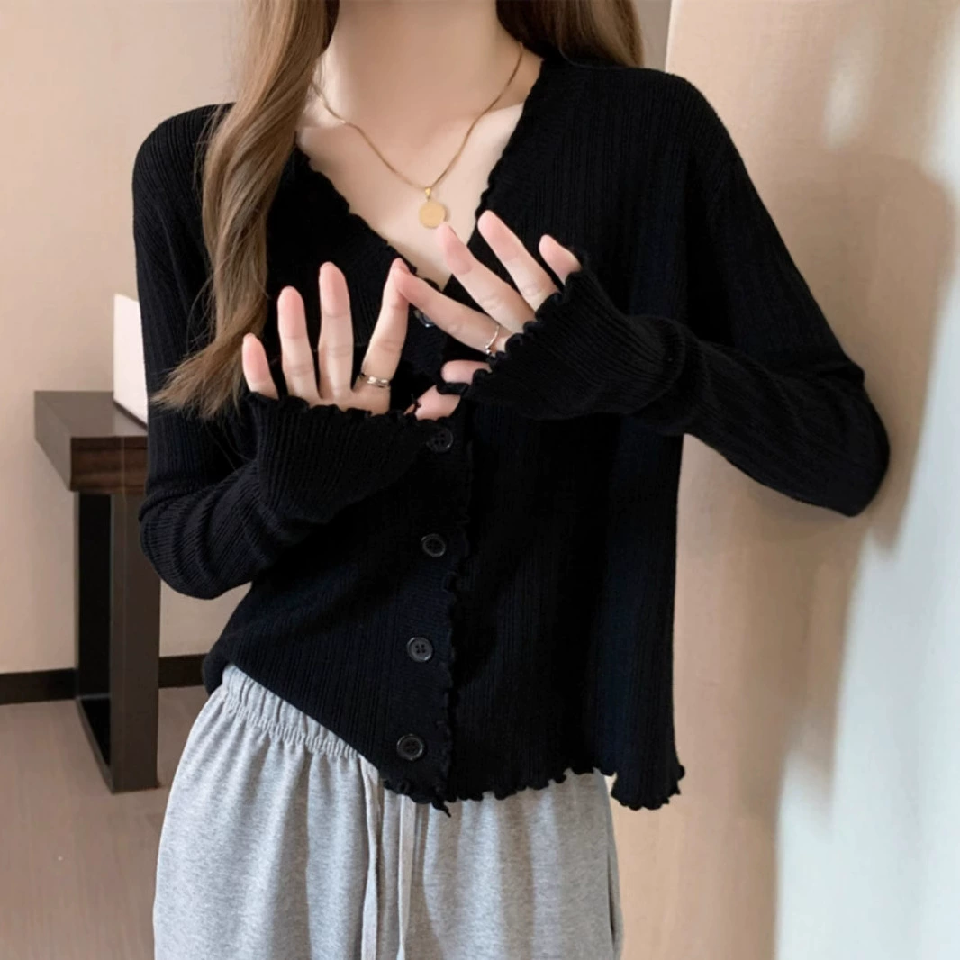 Spring long-sleeve, knitted body-friendly cardigan, plus size, fitted