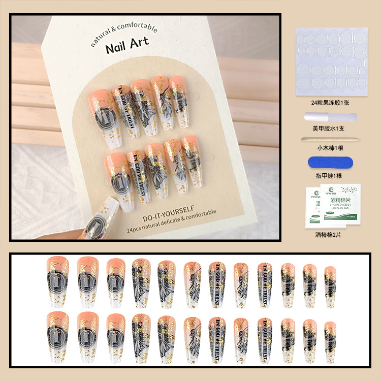 Puntas de uñas postizas de moda europeas y americanas, nuevas pegatinas de uñas postizas para comercio exterior, 24 piezas de uñas postizas hechas a mano.