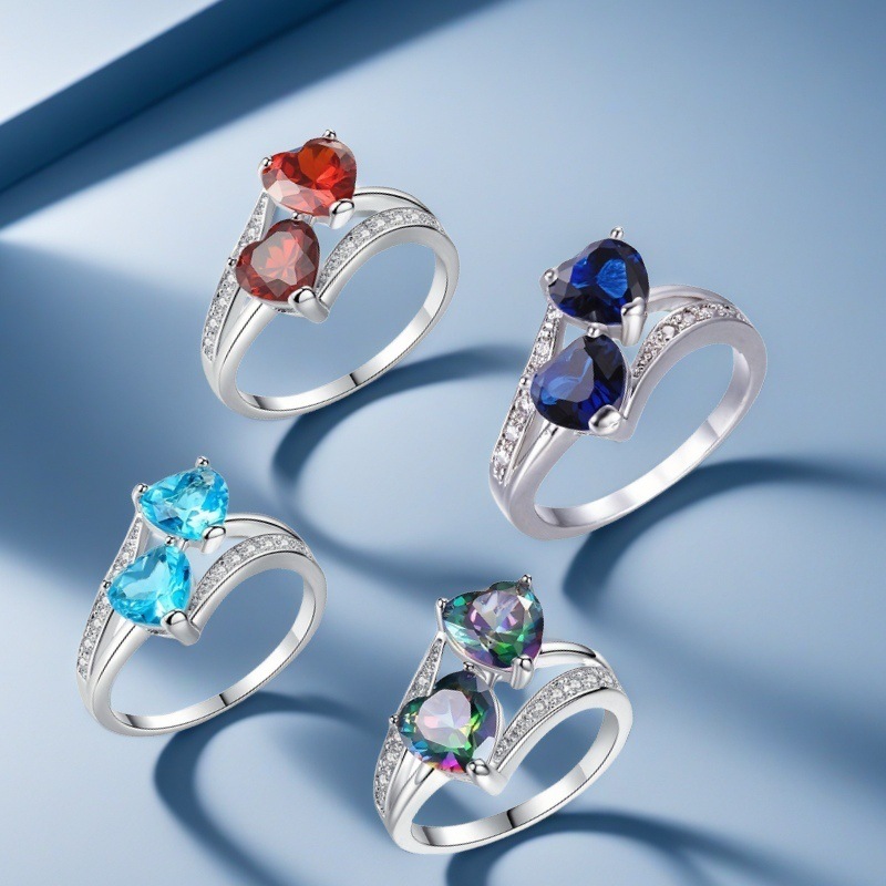 Online Celebrant Live Hot Selling New Cross-border Supply European and American Color Treasure Heart-shaped Zircon Ring Fashion Women's High-end Accessories