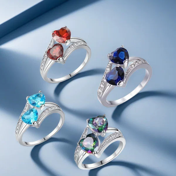 Online Celebrant Live Hot Selling New Cross-border Supply European and American Color Treasure Heart-shaped Zircon Ring Fashion Women's High-end Accessories