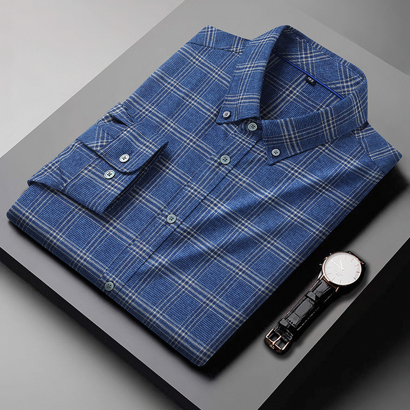 Autumn and winter New plus size men's long-sleeved shirt men's cotton brushed plaid business casual plus size shirt