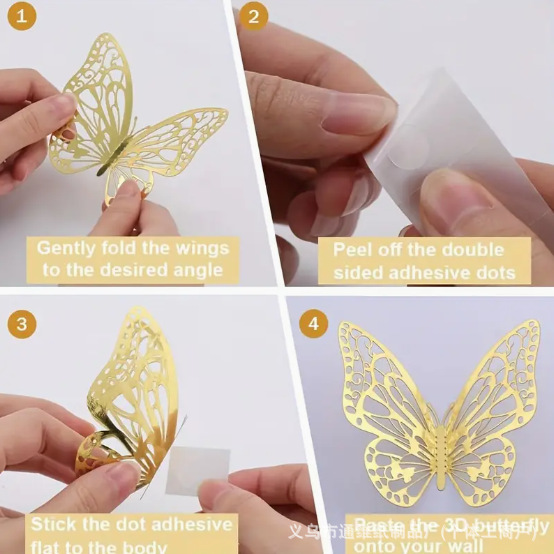 12 pegatinas doradas de mariposas huecas para pared, pegatinas de mariposas para decoración de paredes del hogar, pegatinas creativas de mariposas.