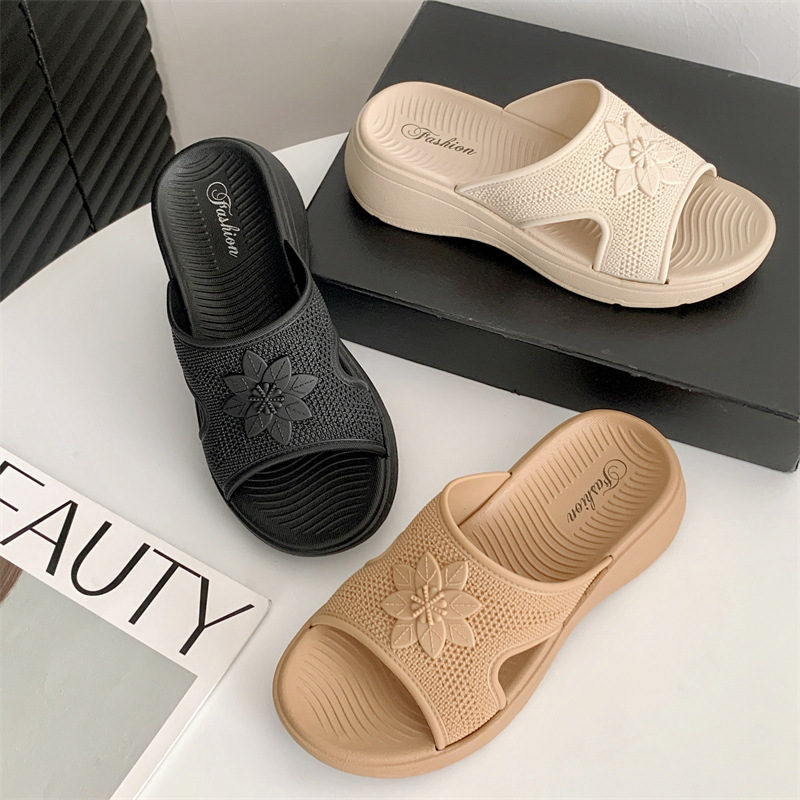 Fashionable women's solid color casual slippers platform flat
