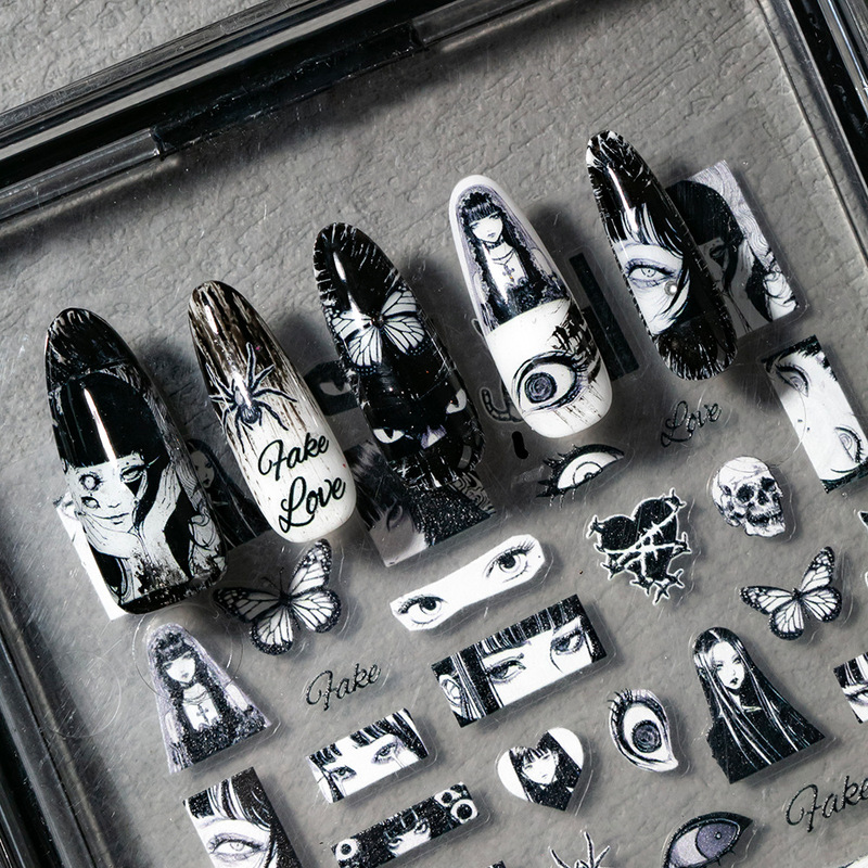 Cartoon Fujiang Nail Art Stickers Relief Three-Dimensional Hand-Painted Fujiang Cartoon Characters Dark Style Personalized Adhesive Nail Stickers