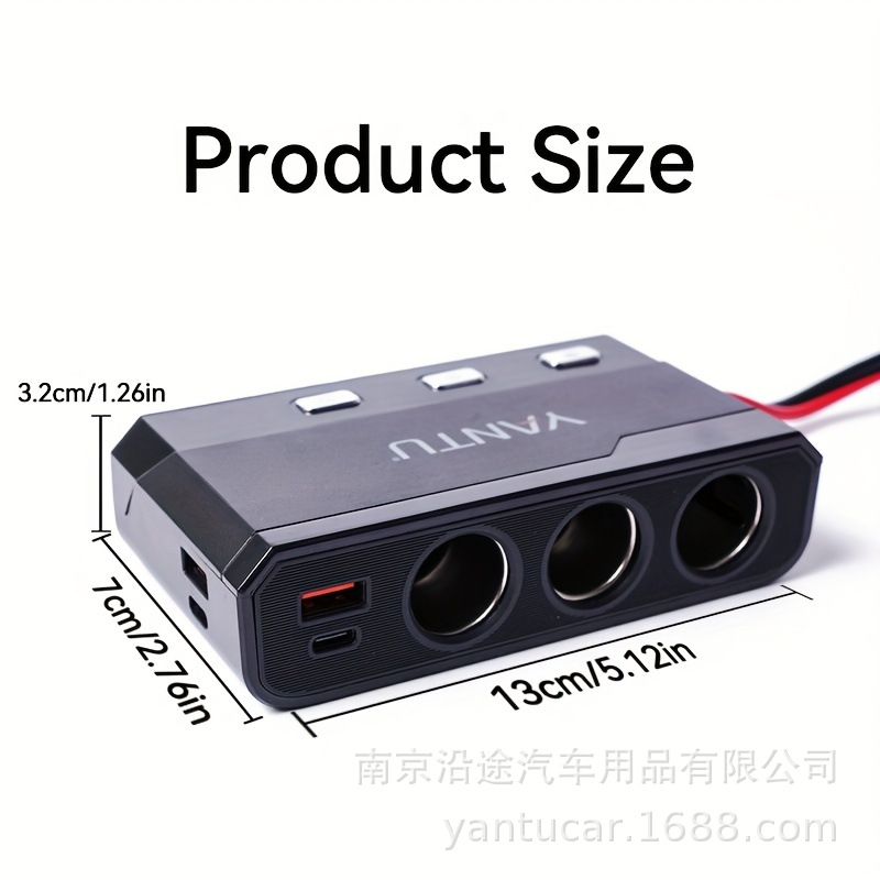 Cross-border bestseller: 1-to-3 car cigarette lighter multi-function USB3.0 and PD interface 240W car charger