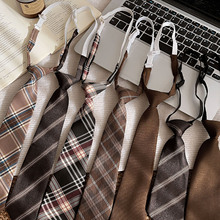 秋冬黑色领带女复古2025新款日系学院风格子免打领带衬衫配饰短款