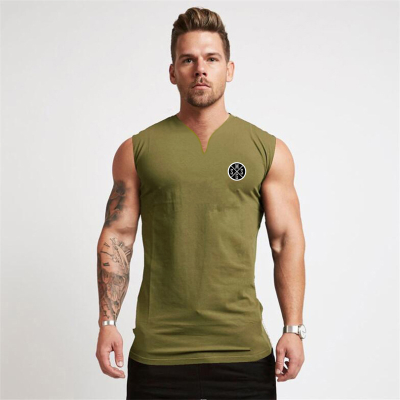 Moda europea y americana pequeño cuello en V chaleco deportivo hombres verano culturismo fitness camiseta sin mangas correr entrenamiento apretado superior algodón image 10