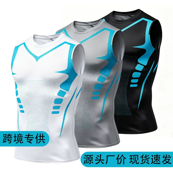 Cross-Border Quick-Drying Fitness Vest for Men, Elastic Breathable Training Sports Sleeveless Tights, Running Basketball Base Layer Shirt