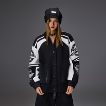 拓谷美式潮牌撞色棒球服女情侣秋冬新款徽章刺绣宽松运动服外套女