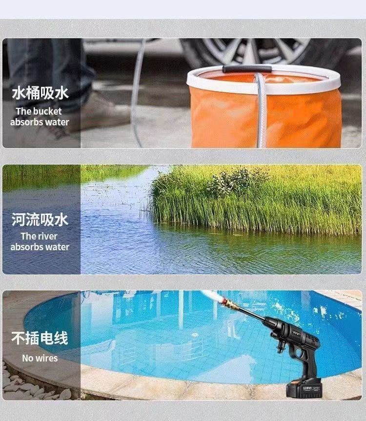 High-Pressure Water Gun Wireless Car Washing Machine for Home and Car Use Lithium Battery Booster Electric Water Gun Floor Scrubber Special Water Spray Gun for Car Washing