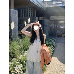 设计感U领下摆蕾丝花边吊带背心女夏季辣妹纯欲风中长款法式上衣