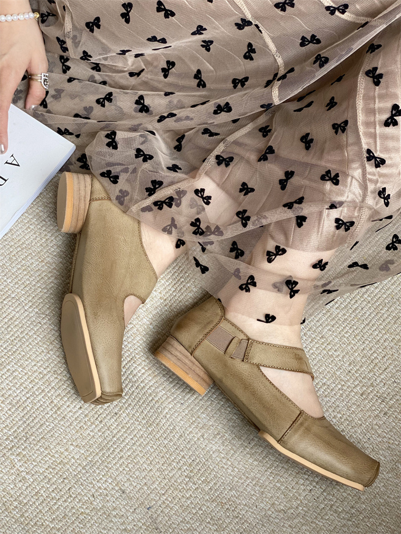 Flat soled grandma single shoe women's 2024 summer new Korean version versatile soft sole thick heel dance ballet shoes_voghion.com