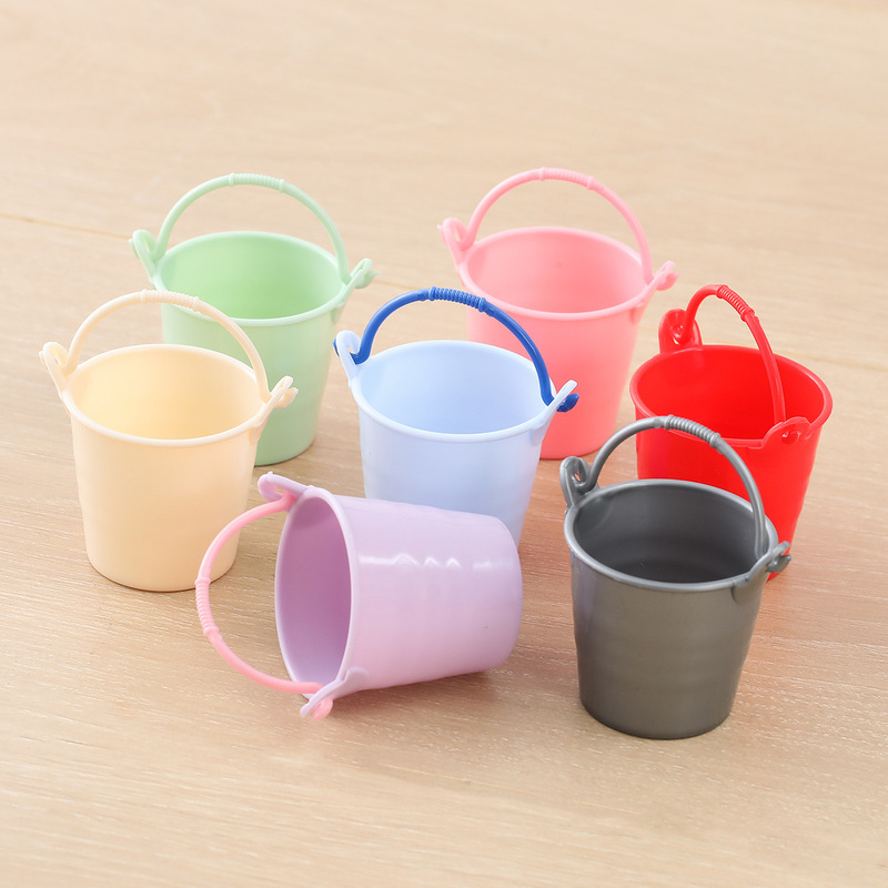 Miniature Pretend Play Doll Accessories Colorful Plastic Bucket Stool Dollhouse Micro Scene Props