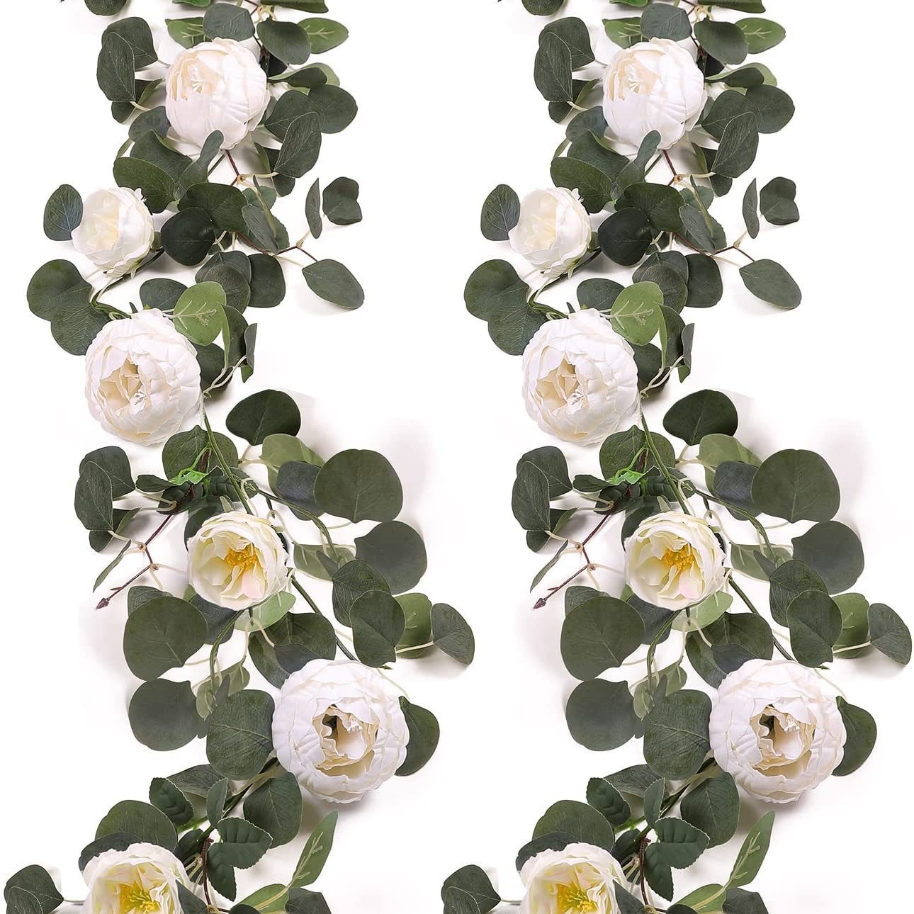 Eucalipto artificial guirnalda más tela de seda artificial Rosa vid verde decorativo largo boda arco Mesa pared fondo