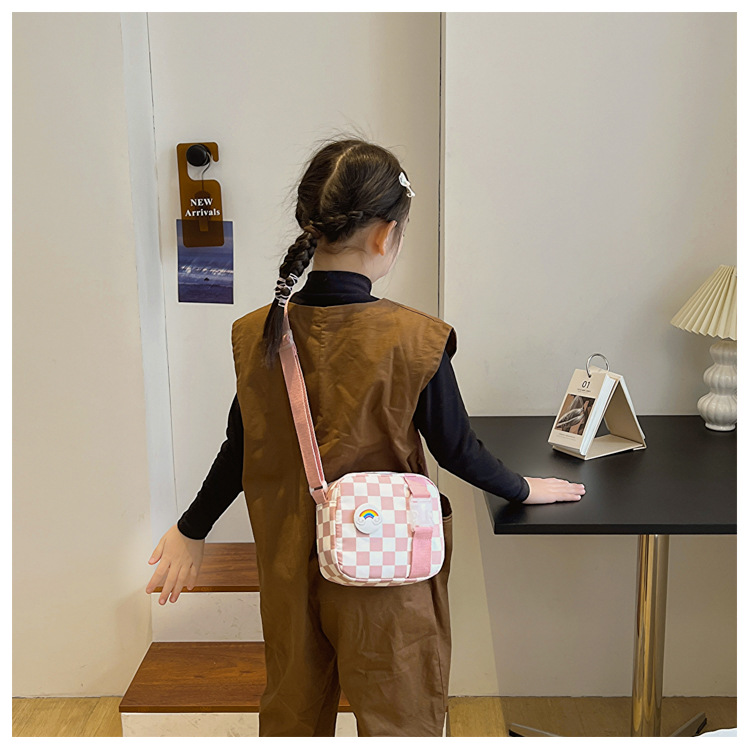 127g Weight Polyester Lining Material Zipper Closure Type Sling Strap Strap Type Shoulder Bag, Crossbody Bag Bags Type Casual Occasion Nylon Material Plaid Pattern All Seasons Season Kid'S, Women's Gender Cute Style Square Shape Kid'S Women's Nylon Plaid Cute Square Zipper Shoulder Bag Crossbody Bag 6