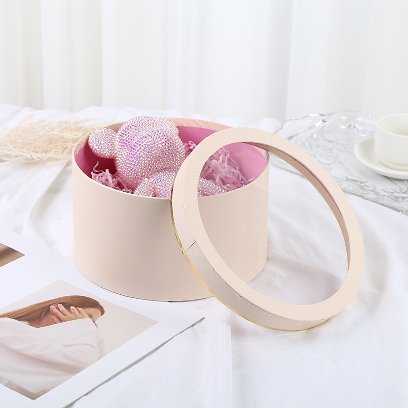 Caja de Regalo Redonda de Cristal para Flores, Caja Vacía para Frutas, Floristería, Ventana Transparente, Caja de Embalaje para Ramos de Boda con Asa