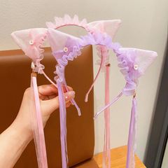 兒童發箍女童超仙花朵飄帶流蘇發卡小女孩不勒頭防滑壓發頭箍髮飾