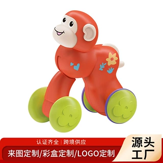 跨境婴儿卡通猴子车玩具益智互动趣味惯性滑行按压行走动物车玩具