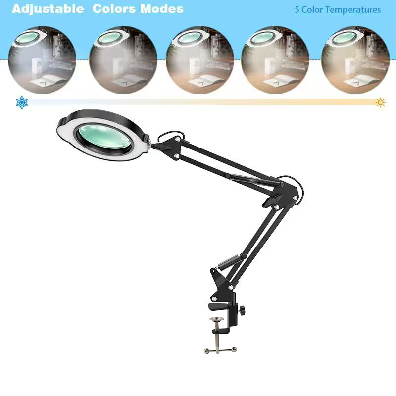 Lámparas de escritorio LED de 5 colores, lupa de temperatura, dos en uno, reparación y soldadura de uñas, protección de ojos USB.