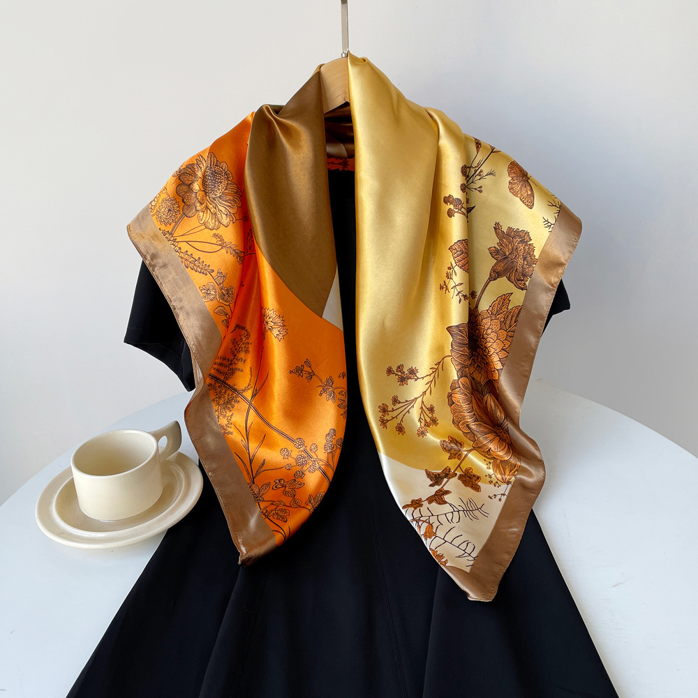 Femmes Style Vintage Vacances Bloc De Couleur Polyester Écharpe En Soie display picture 4