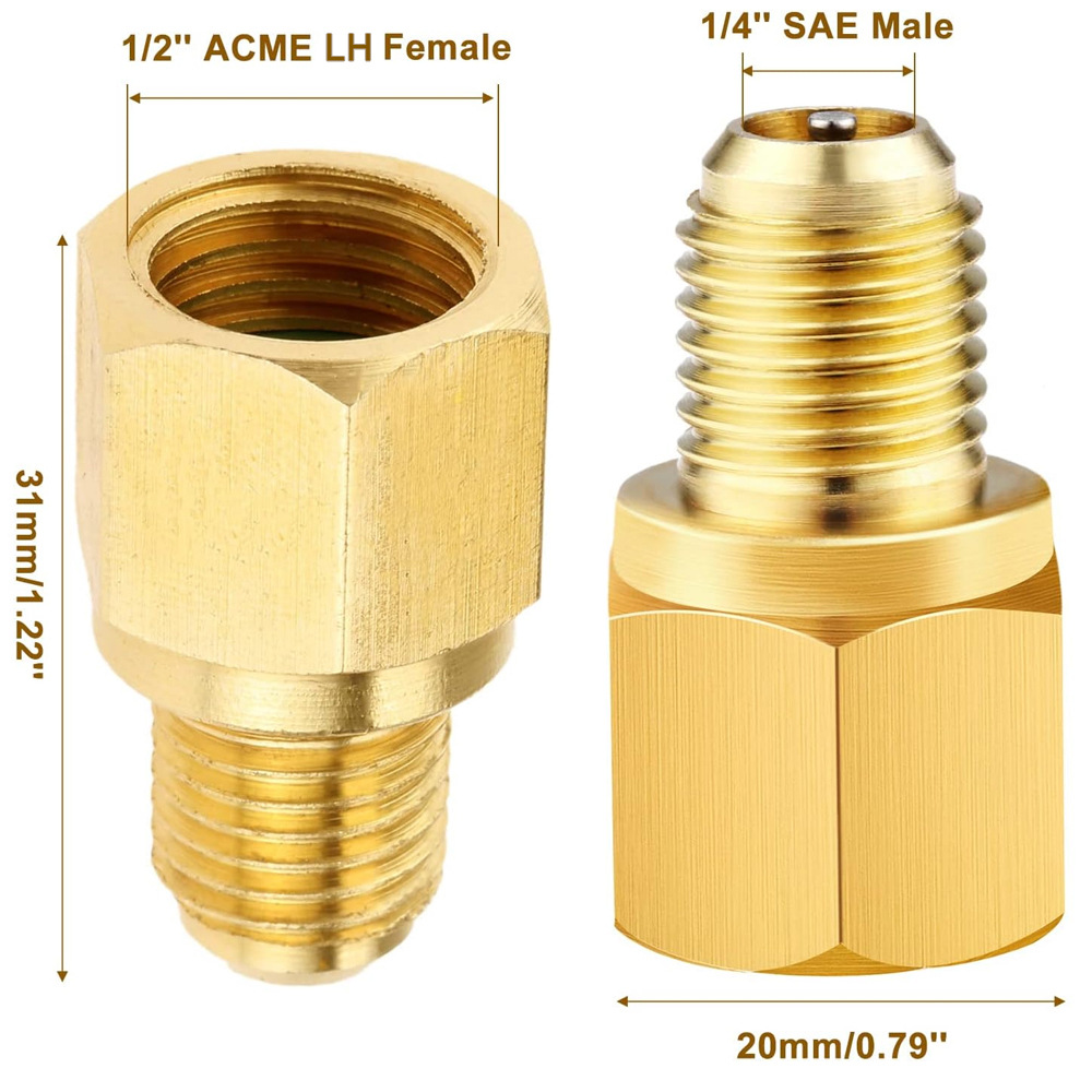 One Piece R1234Yf Vacuum Pump Adapter Refrigerant Tank R12 Connector 1/2 Internal to 1/4" Sae External Thread