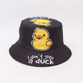 跨境双面戴小黄鸭印花渔夫帽户外遮阳防晒太阳帽小黄鸭定位遮阳帽