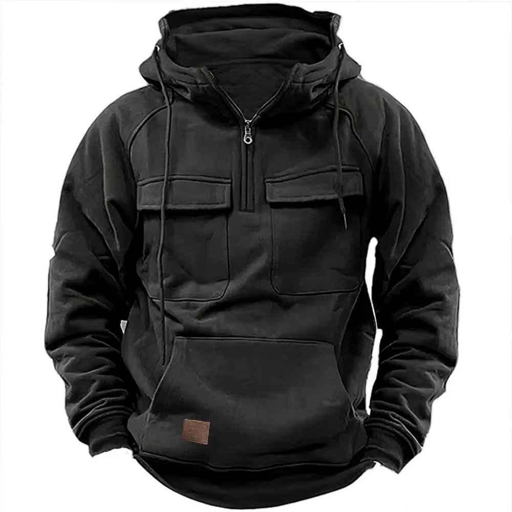 2024 nueva primavera y otoño transfronterizos de hombre camiseta con capuzas con cremallera multibolsillo jersey deportivo casual y camiseta de veludo