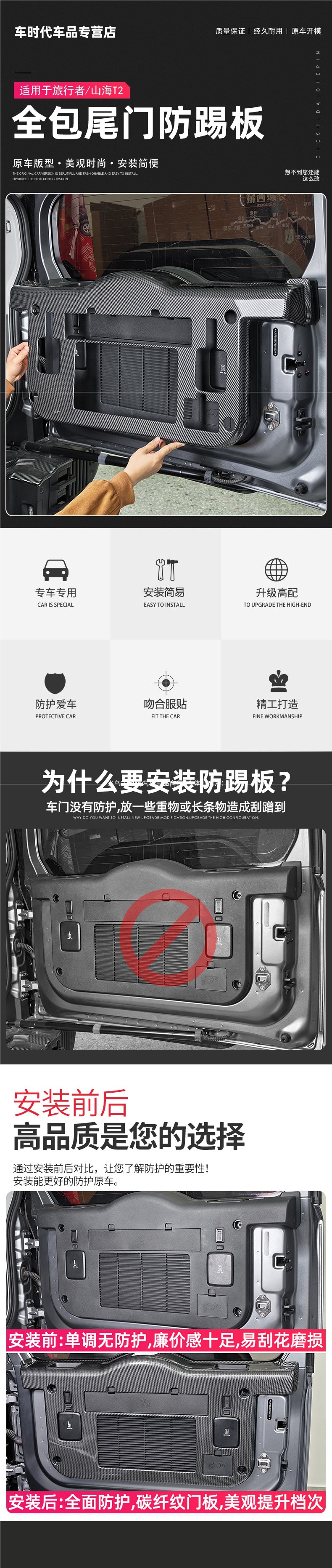 Suitable for Jetour Traveler Shanhai T2 tailgate protective panel, door anti-kick protection mat, and trunk anti-scratch decoration