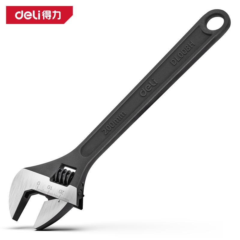 得力工具 DL008H活动扳手发黑工艺加厚扳体镭雕刻度8寸活络扳