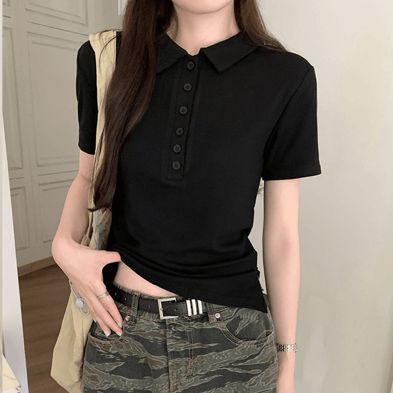 Polo Collar Design Short-Sleeved T-Shirt Women's Summer New Slim Fit Work Clothing Versatile Elegant Top Polo Shirt