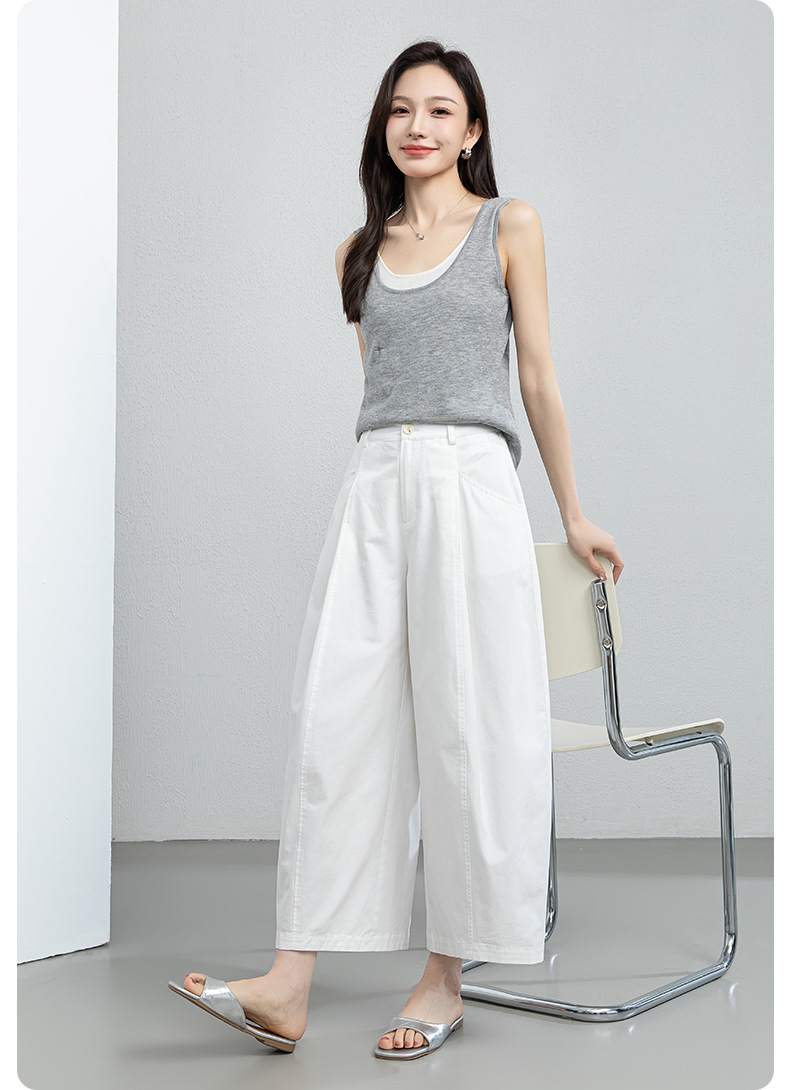 Quần culottes nữ ống rộng cạp cao dáng suông — màu trắng chi tiết 26