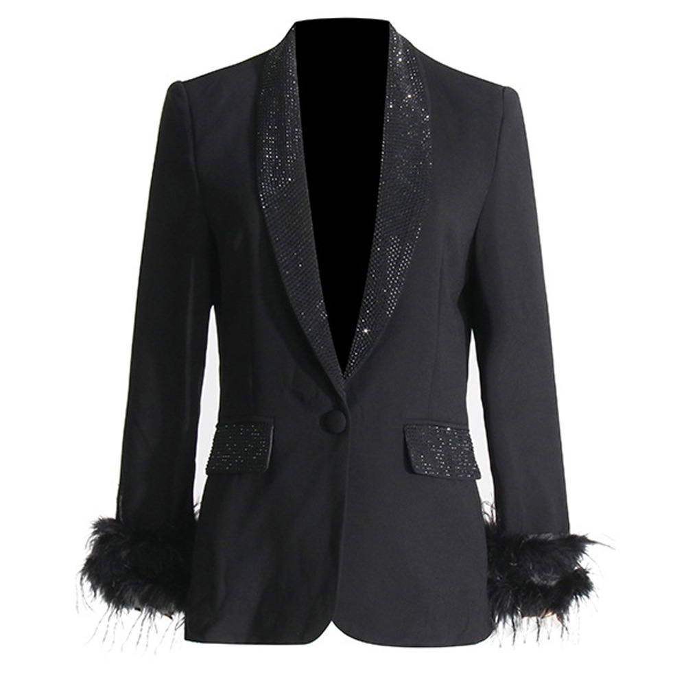 Saco Blazer con Pedrería y Plumas de Poliéster para Mujer