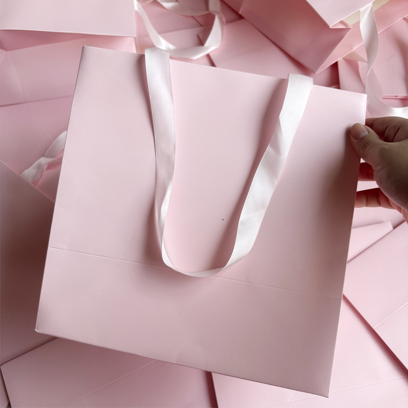 现货粉色礼品袋服装店简约手提袋pink粉购物袋手拎袋创意纸袋