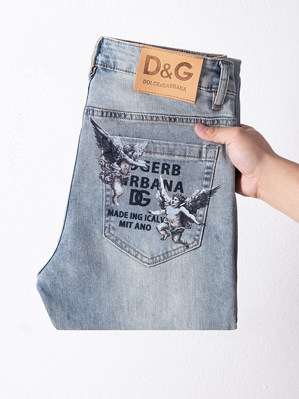 Cupido de alta gama europeas jeans de hombre simple color claro lavado elástico delgado pequeño rectas pantalones casuales de hombre