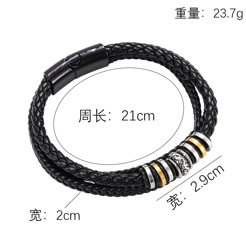 Comercio exterior transfronterizo estilo étnico joyería pulsera de acero inoxidable hombres multi-capa tejida cuerda de cuero hebilla magnética pulsera al por mayor
