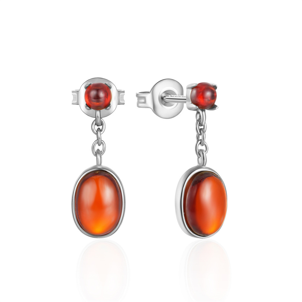 1 Pair 925 Sterling Silver Oval Drop Earrings display picture 9