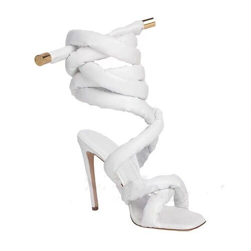 Square toe stiletto super high heel sandals for women 2024 foreign trade model cross strap foot wrap to take away show large size Roman shoes