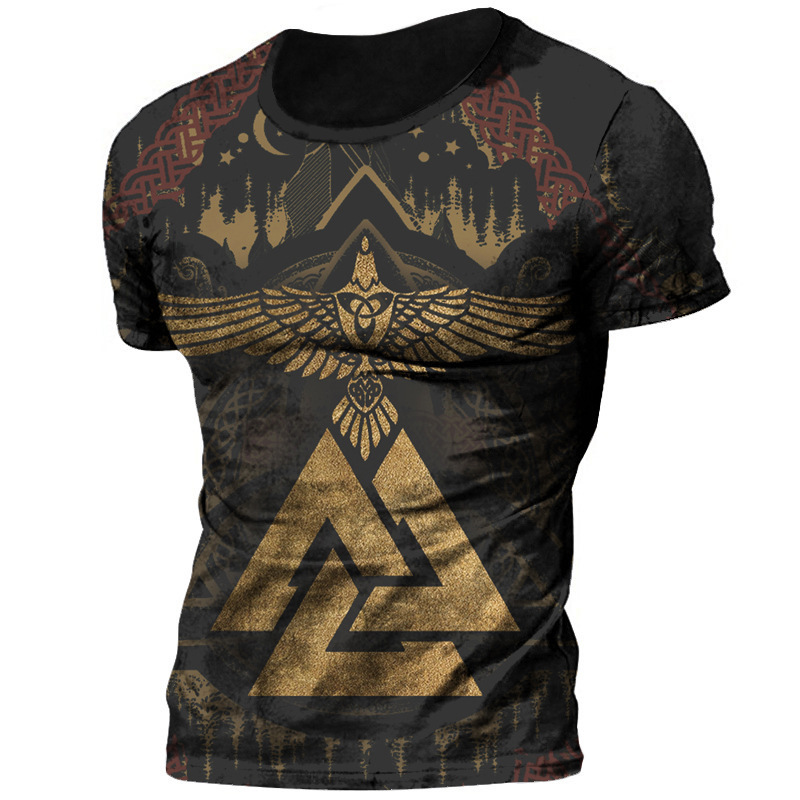 Retro Viking Tattoo 3D Print Men's T-shirts Summer Viking Od