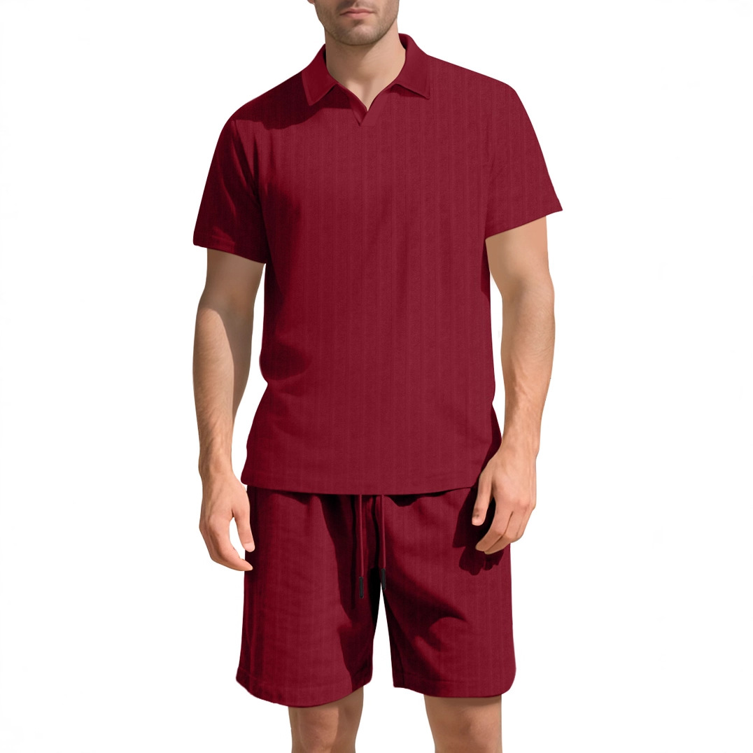 25 pantalones cortos de manga corta con textura europea y americana transfronteriza para hombres, deportes de ocio de verano, estilo de dinero viejo, camisa POLO de solapa