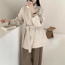 秋冬新款 通勤立领中款澳洲羊毛双面呢外套 小个子呢大衣女