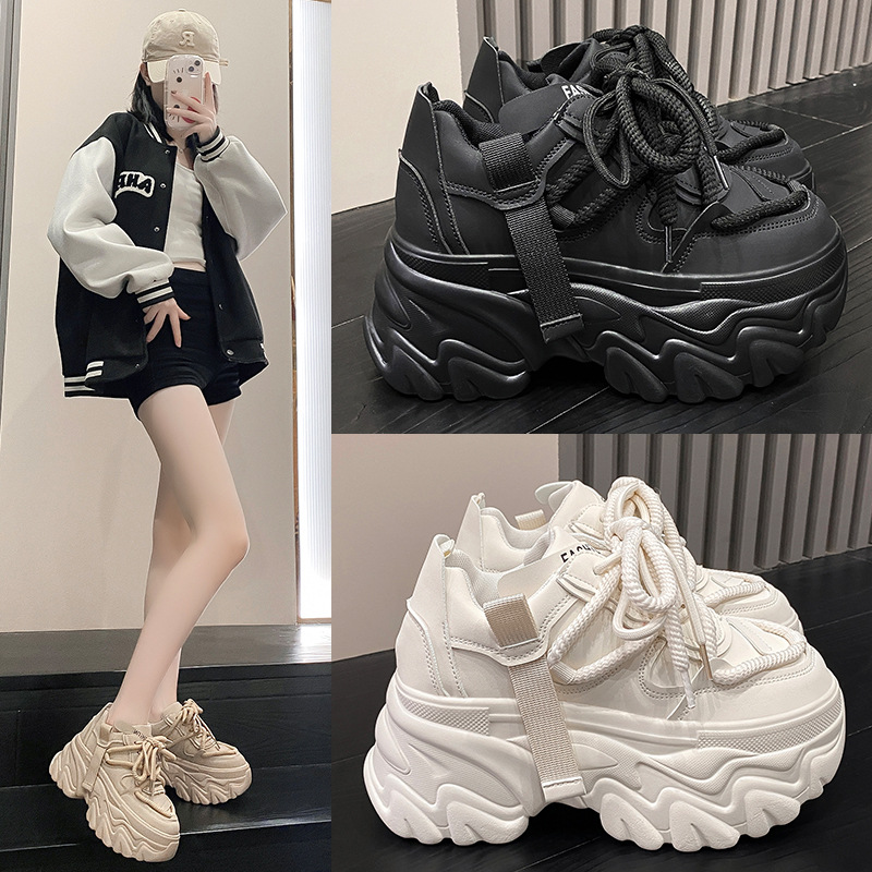 Women's Shoes 8cm height enhancing women's shoes thick soled high heeled dad shoes versatile and show small feet sports and leisure_voghion.com