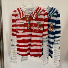 2026春季新款新款撞色条纹3D打印俏皮软语修身显瘦长袖T恤女上衣